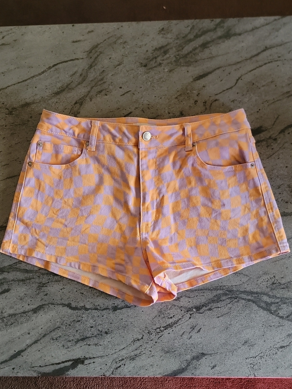 FOREVER 21 Purple And Orange Checkered Pattern Shorts Size 29